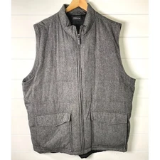 Claiborne Mens Wool Duck Down Puffer Vest XLT Gray Full Zip Business Casual Prep