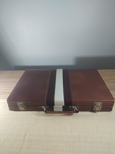 Vintage Backgammon Set Classic Brettspiel braun Tragetasche Bakelit komplett