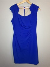 Calvin Klein Sleeveless Blue Pencil Dress with Ruching Office Spring Size 8