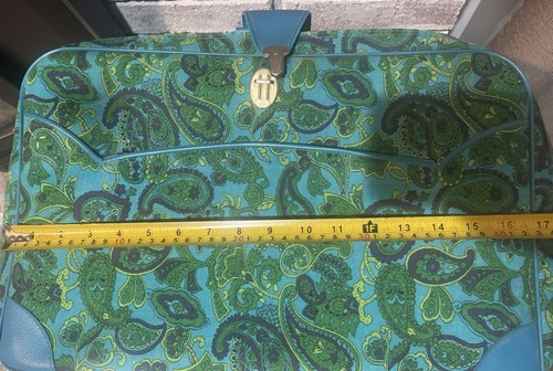 Vintage MCM Retro Mod Paisley Carry Suitcase travel case Blue/Green Japan- WOW! - Picture 12 of 20