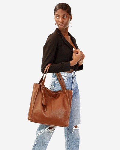 Borsa shopper in pelle italiana fatta a mano morbida taglia media - marrone - Foto 11 di 12