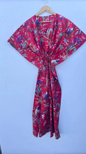 Indian Red Bird Handmade Cotton Kaftan Maxi Dress Women's Clothing Gown US