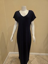 Women’s Navy V-Neck Short Sleeve Maxi Dress M Polyester/Spandex Pullover