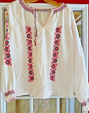 Vintage Hungarian Folk Embroidered Blouse HUNGAROCOOP Authentic Size 42 Womens 