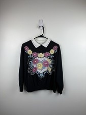Vintage Flower Heart Graphic Collared Crewneck Sweatshirt Size Women  s Small