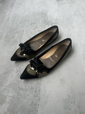Vintage Tod s Pointed Toe Ballet Flats Suede Patent Leather EU 37.5 Box