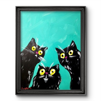 Aleph Hand Painted Abstract Cat 11x14 Animal Canvas Living Room Decor