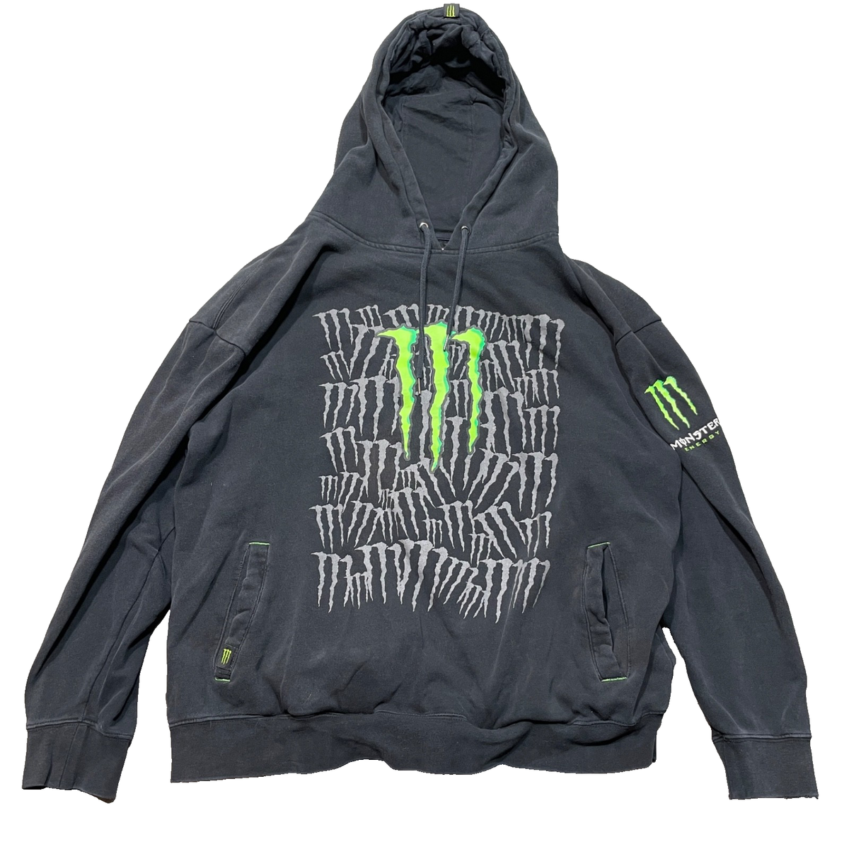 Vintage Monster Hoodie All Over Print Y2K Energy Drink Skate Surf Beast USED