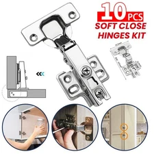 10 Pcs Soft Close Hinges 35mm Kitchen Cabinet Cupboard Flush Door Plate + Screws