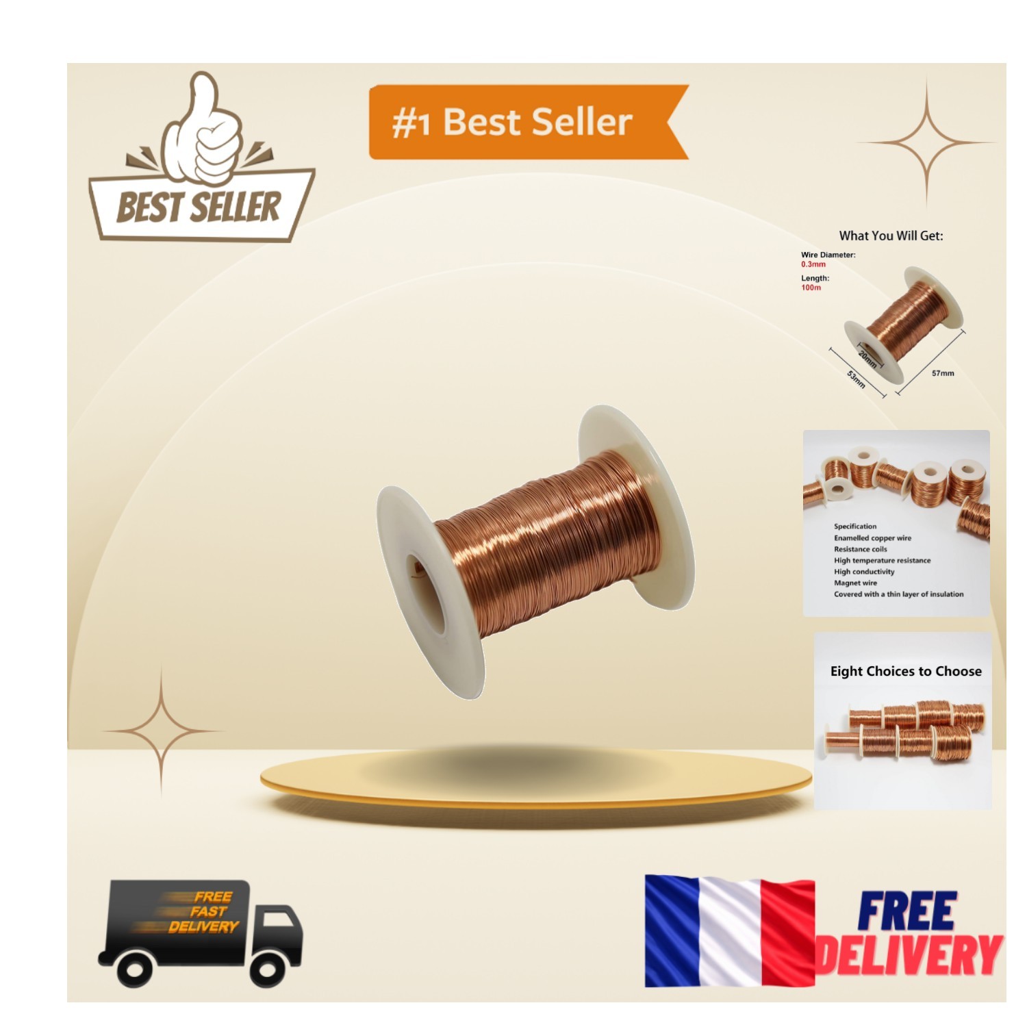 Fil de cuivre isolé 0.3 mm pour réparation de micro guitare et atelier DIY