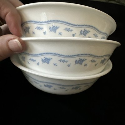 Corelle Corning Pyrex Morning Blue Fruit Soup Cereal Bowls 3 Top Rim 6.25 Flower