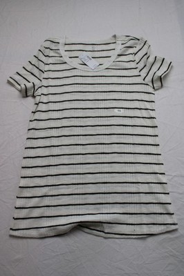 24/7 by Maurices Women's Variegated Ribbed Striped Tee JK5 Off White Size XS NWT