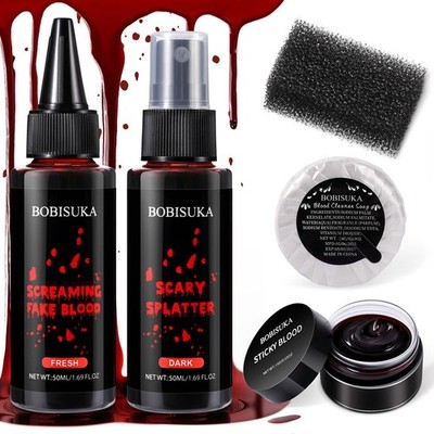BOBISUKA 5PCS Halloween Fake Blood Kit   Dripping Fresh Blood, Dark Spray Red 