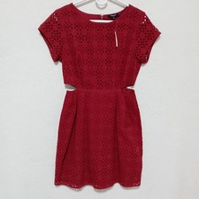 Madewell Eyelet Happening Side Waist Cutout Red 100% Cotton Dress Size Sz 4