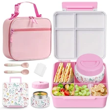 Bento Box for Kids with Thermo Food Container (9oz), 4-Compartment Lunch Box,...