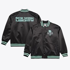 Men's Mitchell & Ness Black New York Liberty Lightweight Full Snap Satin Jacket