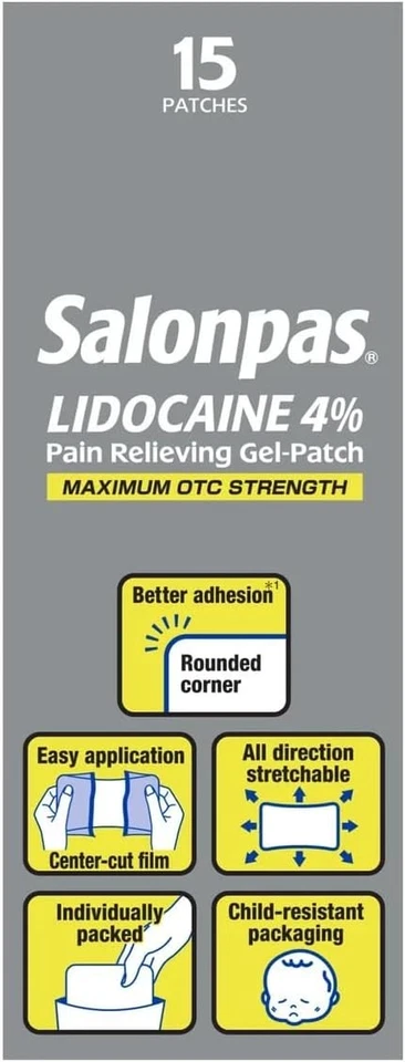 Parche de gel SALONPAS 4% para aliviar el dolor MAX STRENGTH, 15 PARCHES DE GEL NUEVO Foto 3 de 4