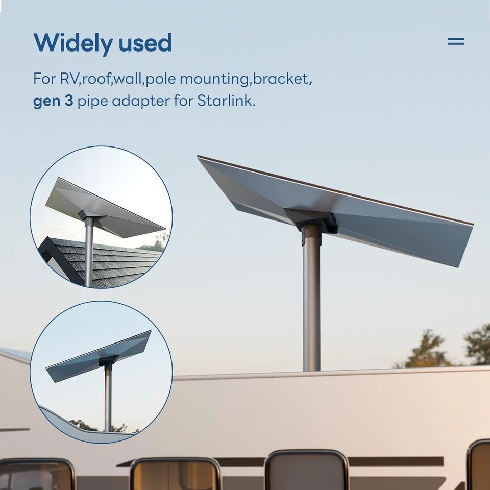 Adaptador de tubo Starlink Gen 3, montaje de 3 polos de acero inoxidable, gris Foto 4 de 4