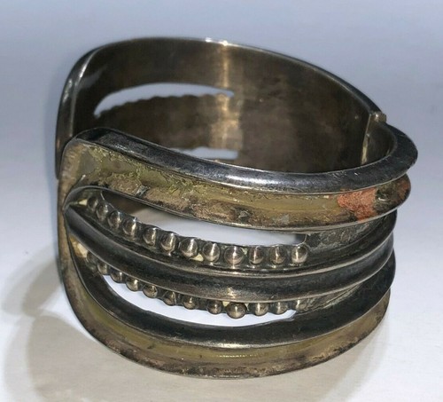 Thick Fancy Ornate Adjustable Bracelet Sterling Silver .925 - Picture 4 of 11