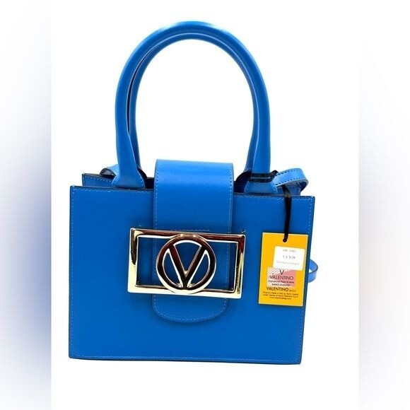 Mario Valentino Aimee Super V Leather Top Handle Bag Malibu Blue