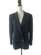 Vintage Louis Feraud Jacket Size Uk 18 Womens Blazer Navy Blue 100% Wool