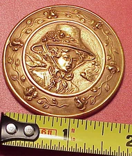 Vintage 1 Round 1 7/8 Brass Medallion Gibson Girl Art Noveau Medal Birds Flowers