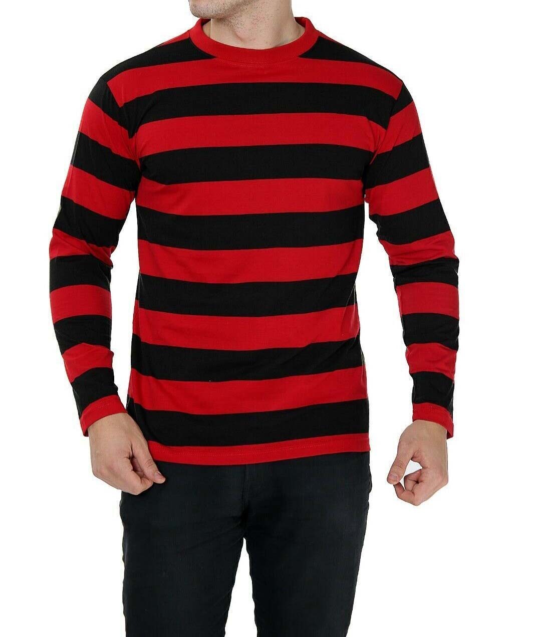 New Unisex Red Black Striped TShirt Denis Top Full Sleeve Fancy Dress Outfit UK eBay