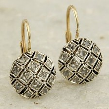 Boucles d'Oreilles en OR et DIAMANT Argent Dormeuses style Anciennes Pendantes