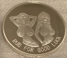 * Rub For Good Luck- Bottoms Up” Adult Novelty Coin. Brand New Silver Finish.