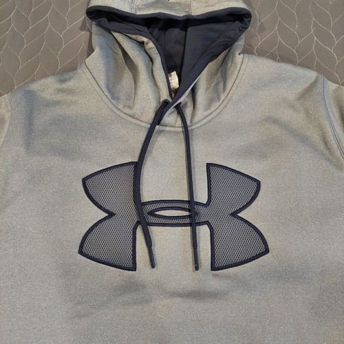 Under Armour Storm Pullover Hoodie Mens XL Gray Blue Big Logo Long Sleeve Fleece - Picture 2 of 15
