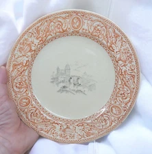 Antique Side Plate Minton Florentine Red Orange Black 2 Color Building Rare 8"