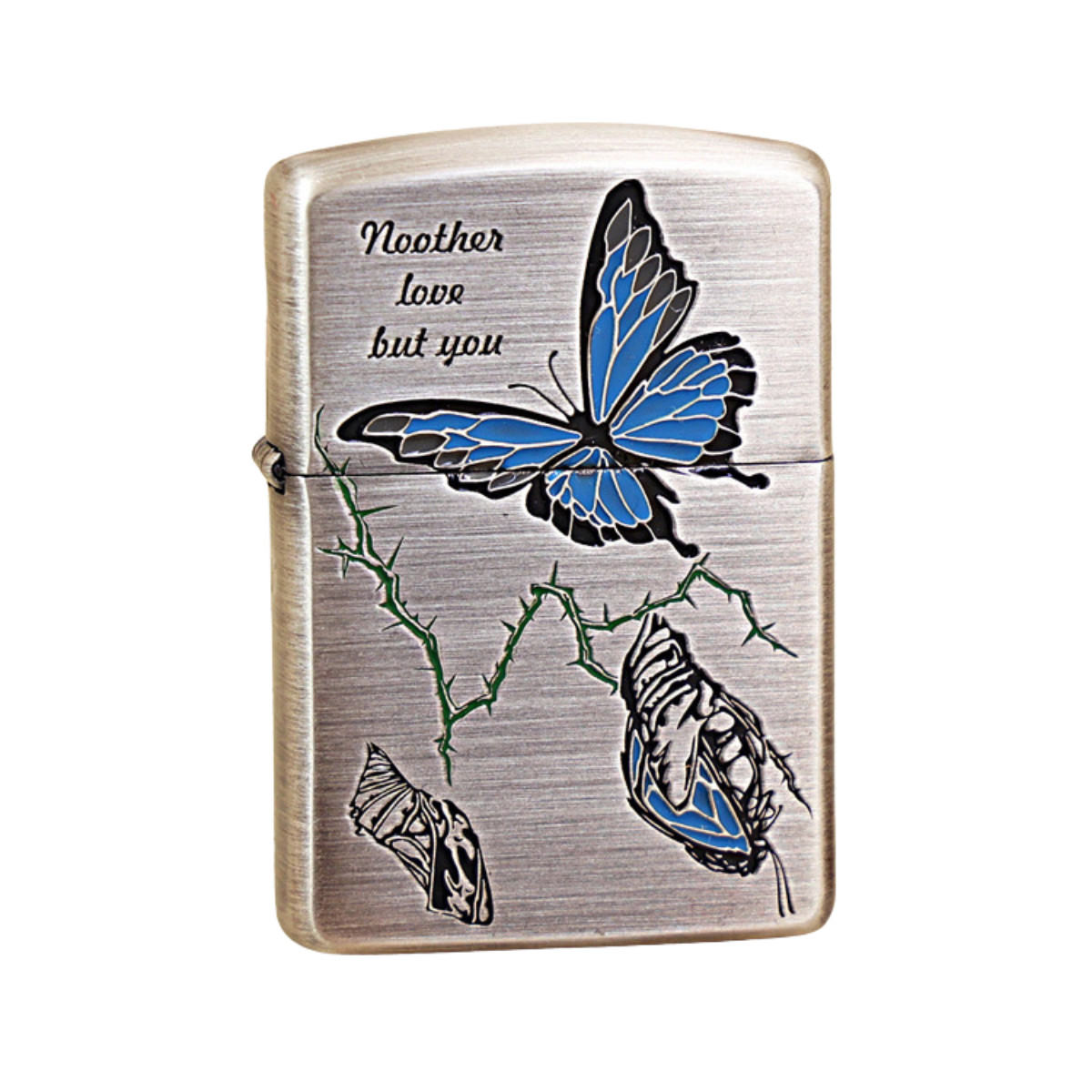 Zippo Butterfly Armor Lighter Smoked Silver Love Quote Engraved