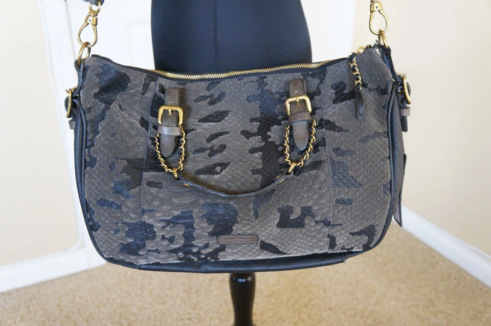 全新 Liebeskind 柏林黑色灰色眼镜蛇 Emb 皮革大号手提包 托特包 钱包 罕见 — 第 2/4 张图片