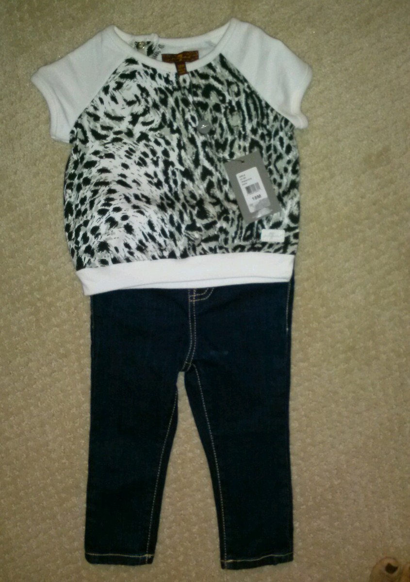 Ensemble 2 Pièces Pour Fille Bambin (18 Mois) - Chemise Imprimé Animal & Jeans Skinny - Marque 7 For All Mankind - Neuf Avec étiquettes