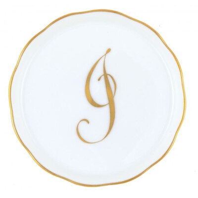 HEREND,  COASTER WITH MONOGRAM LETTER  J,  #600341-J,  W/24KT GOLD, BRAND NEW