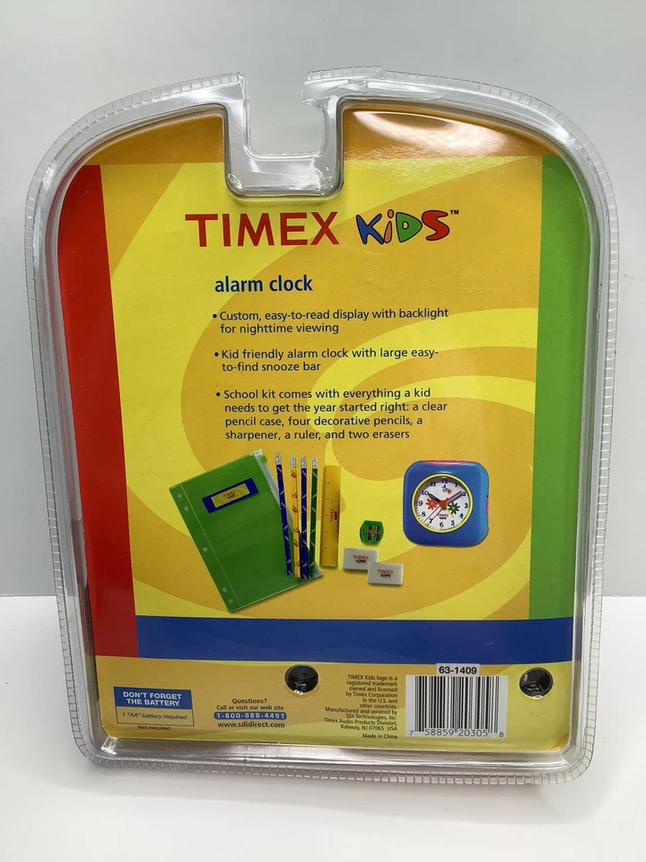 New Vintage TIMEX KIDS Alarm Clock TK35KR w Bonus Back To School Kit Blue/Pink - Image 4 of 4