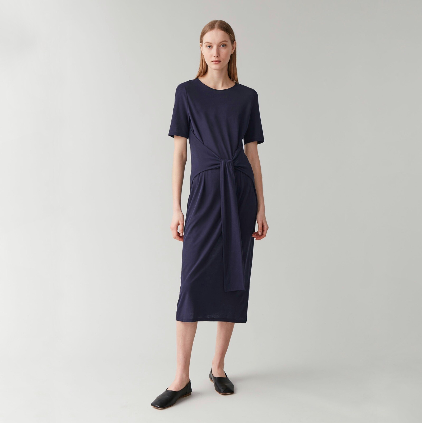 COS Cotton Jersey Wrap Dress in Navy 