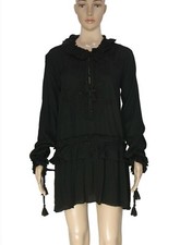 Ash Studios Paris Chamois Dress Ruffle Beaded Embroidered Tie Long Sleeve New L