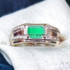 Emerald Oval Cut Gemstone With 925 Sterling Silver Ring For Men's A316