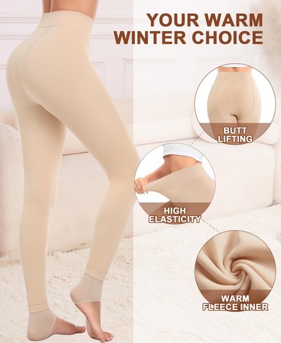 Fleece Lined Tights for Women Thermal Fishnet Tight Womens Winter Fake Transl... - Picture 3 of 6