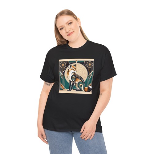 Unisex Adult T Shirt Art Deco Stylized Fox Elegantly Geometric Graphic Tee - Foto 6 di 25