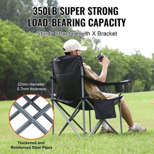 KFFKFF Portable Heavy Duty Camping Chair with Cup Holder, Black/Gray - Picture 3 of 9