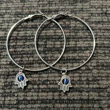 Silver Hoop earrings with evil eyes brand new