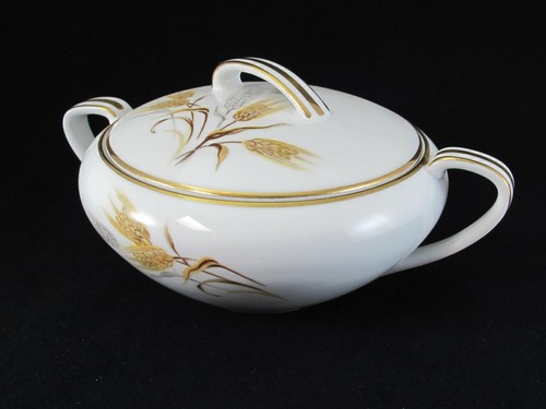 Noritake 5414 Wheaton CREAM and COVERED SUGAR Silver & Gold Wheat - Picture 4 of 12
