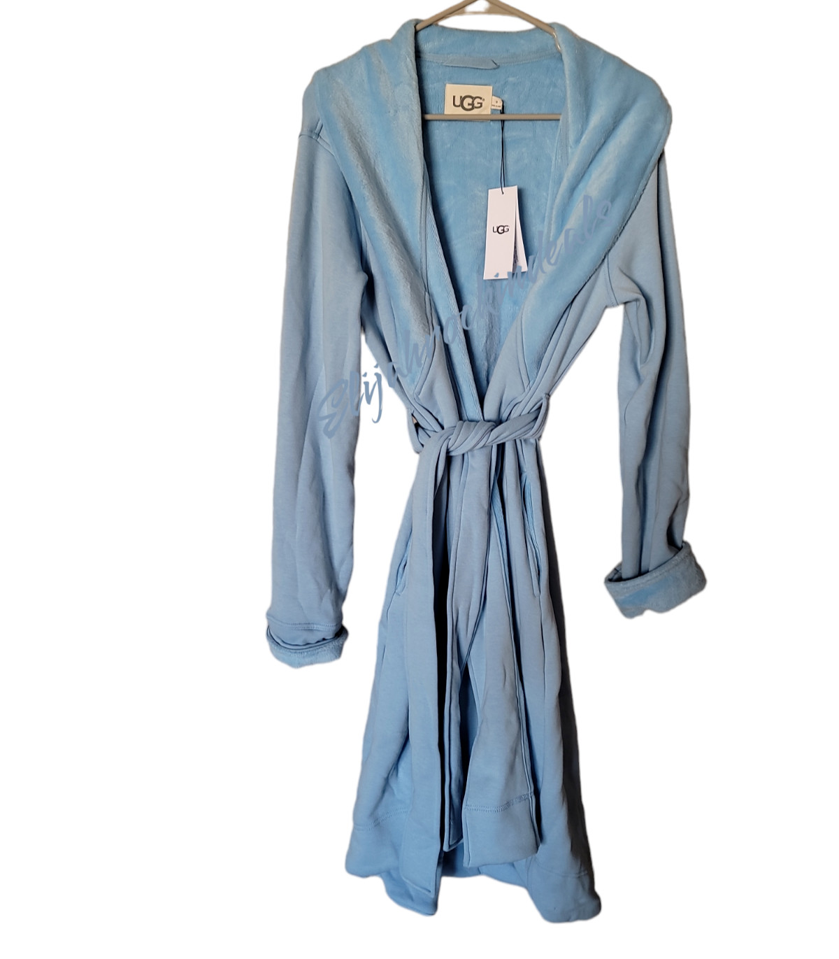 NEW WOMENS UGG DUFFIELD II HORIZON BLUE SHAWL COLLAR SOFT  ROBE - BATHROBE MED image 7