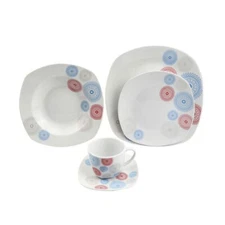 Stylish 20 Pcs Porcelain Square Dinnerware Set Service for 4 People - Blue/Red