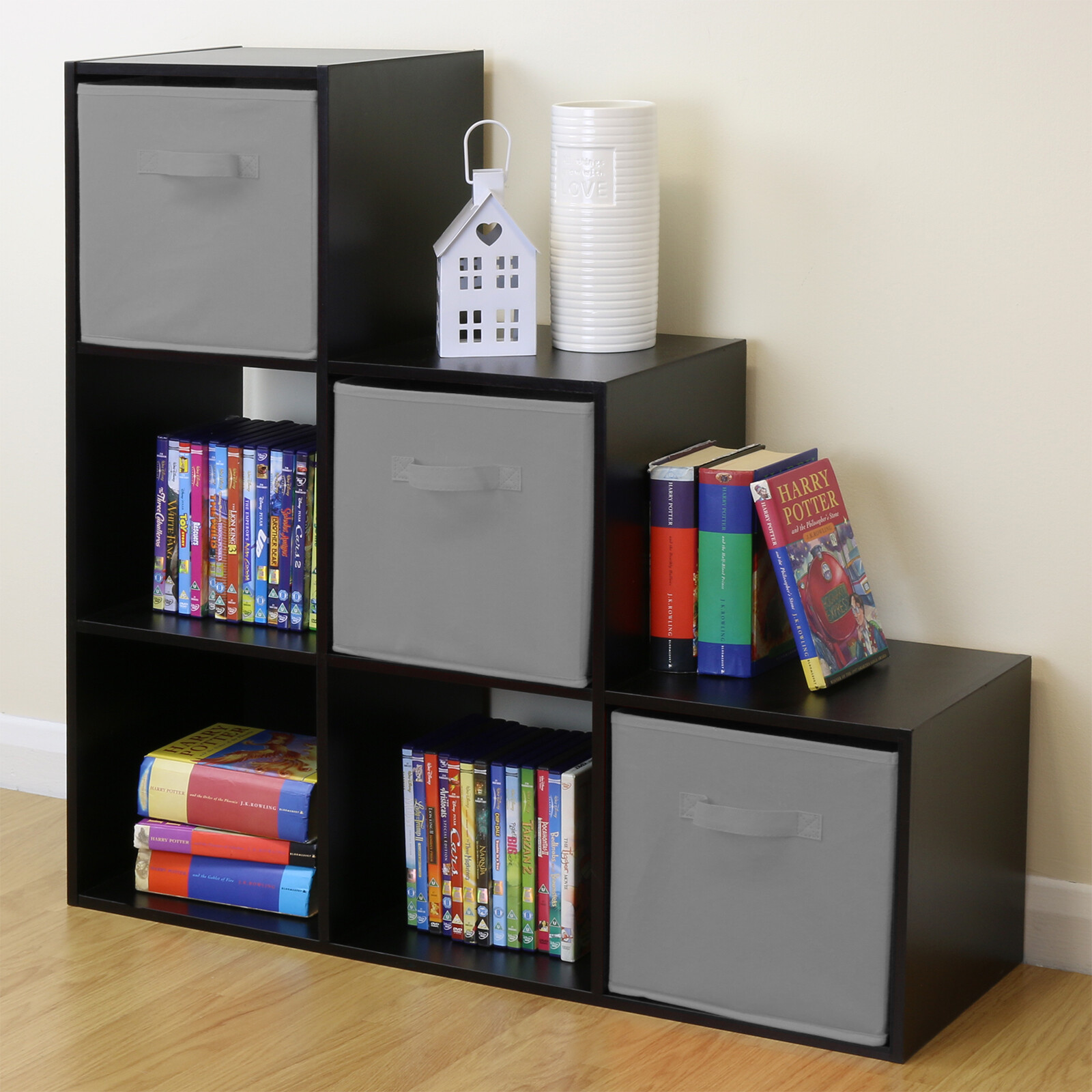 black toy storage unit