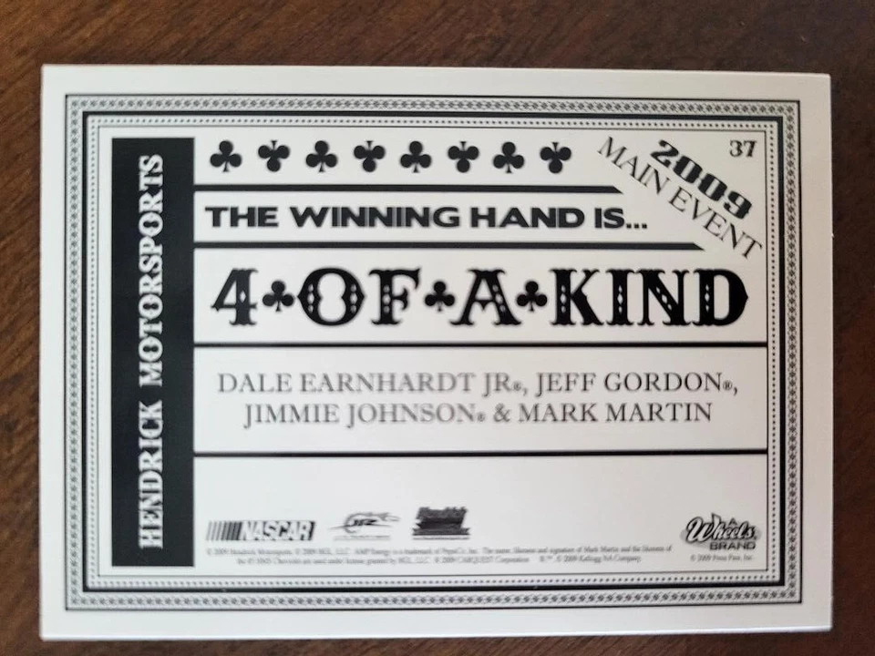 2009 Wheels Main Event Winning Hand Dale Earnhardt Jr J. Gordon J. Johnson #37 - Image 2 of 2