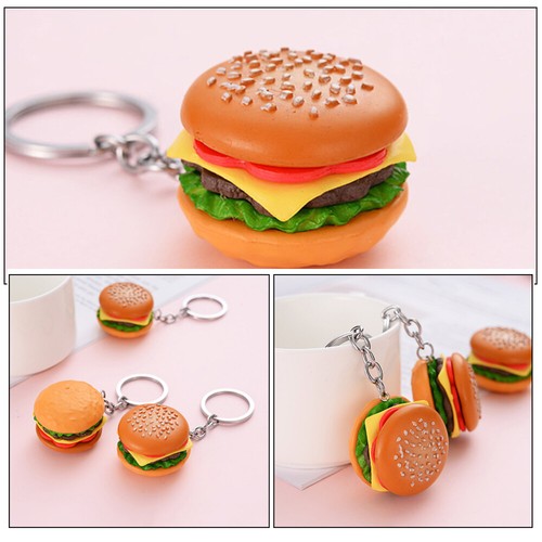 Hamburger Key Chain Hanging Ornament Simulation Food Pendant Key Ring Ornament - Picture 3 of 12