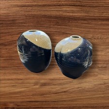Two Vintage Studio Handmade Artist Signed Forced Crackle Vases. Made In Maine